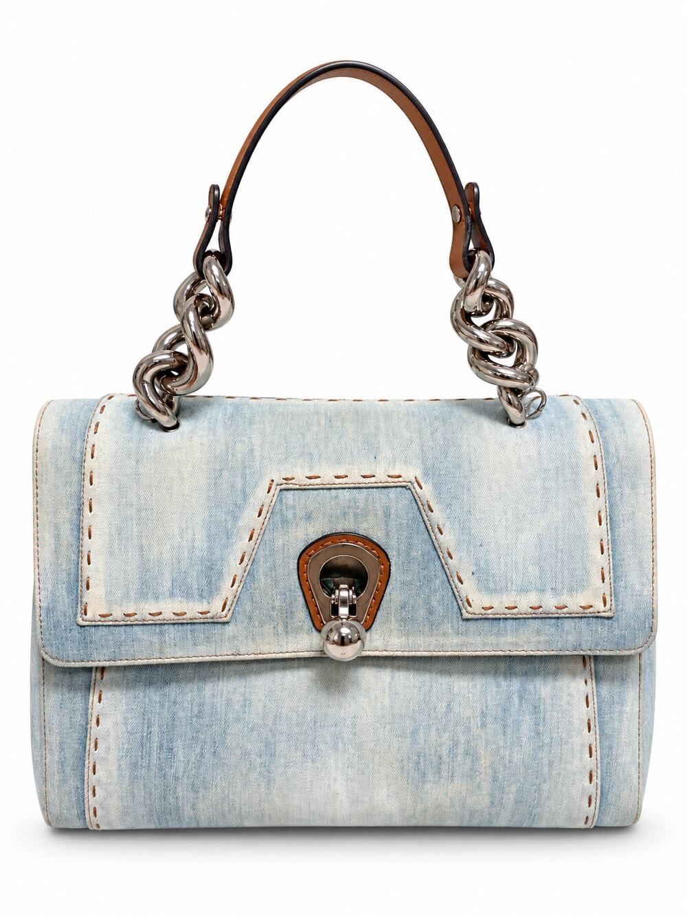 Ermanno Scervino Denim Chain Top Handle Bag Silver Hardware
